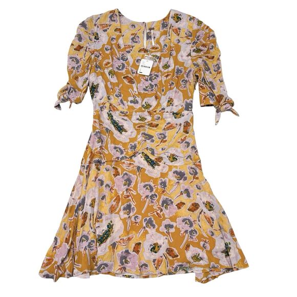 Free People Dress Size 4 Glow Up‎ Mini Short Sleeve Yellow Floral Babydoll NEW - Picture 3 of 13